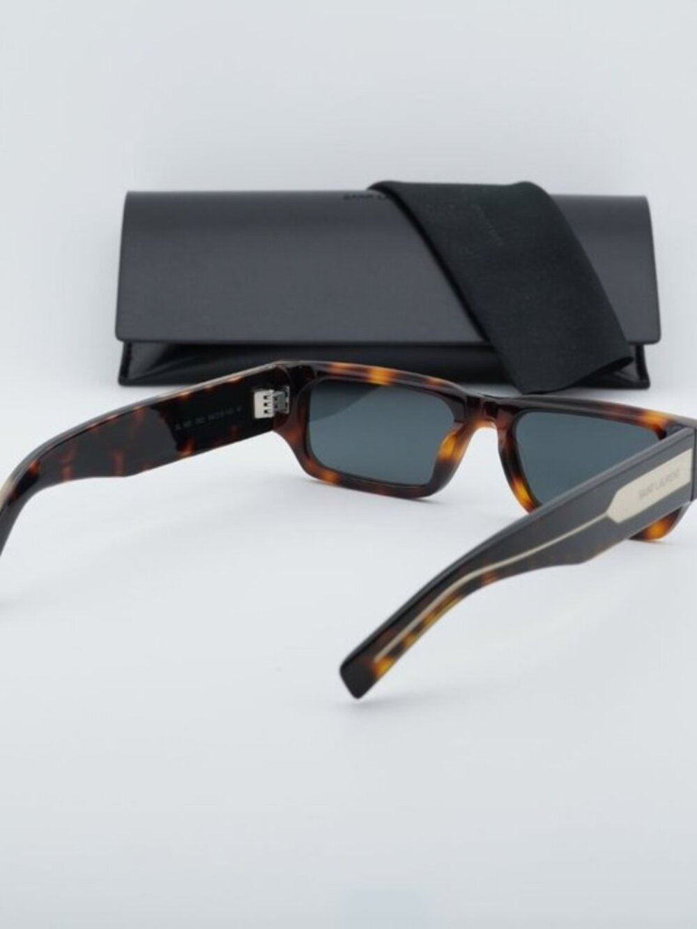 Saint Laurent SL660 002 Unisex Rectangle Sunglasses - Havana / Grey - Picture 12 of 13